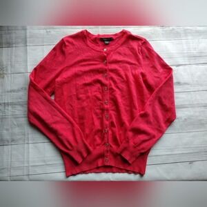 Covington Women's Coral Red Crew Neck Button Up Cardigan Sweater M